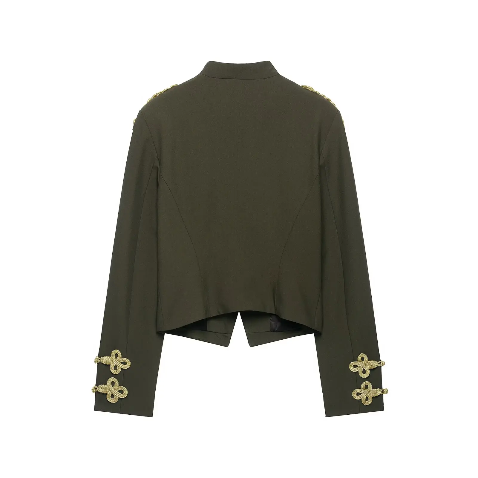 2026 Autumn Women's Elegant Napoleon Knot Button Army Green Jackets Lady Vintage Chic Cropped High Street Short Coats Outerwear