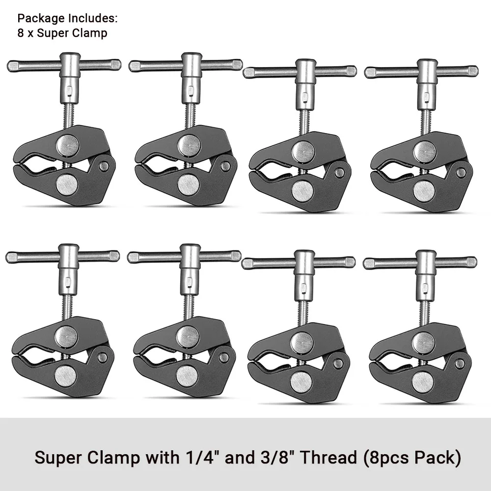 SmallRig Super-Klemme mit 1/4 und 3/8 Gewinde, 2 Stück, Packung für 15–44 mm Stangen, Kameras, Lichter, Regenschirme, Haken, Regale, Kameraklemme