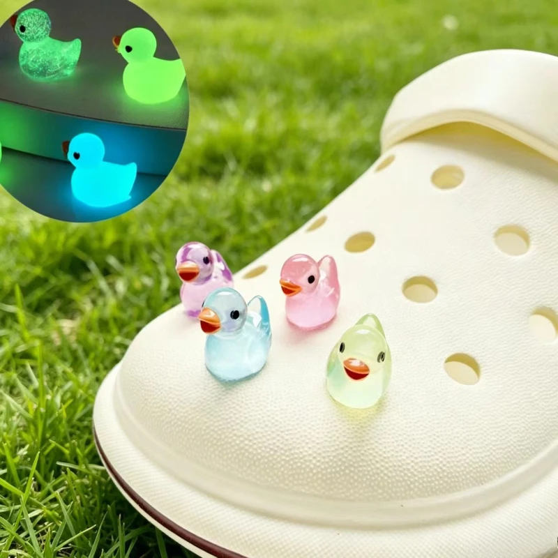 Luminous Cute Duck Shoe Charms for Clogs, Colorful PVC Duck Shoe Decorations for Kids & Adults Party Gifts Summer Beach DIY Set