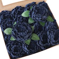 Artificial Flowers 16pcs Navy Blue Blooming Peonies Artificial Flowers with Stem, Artificial Peony Flowers for DIY Wedding Decor