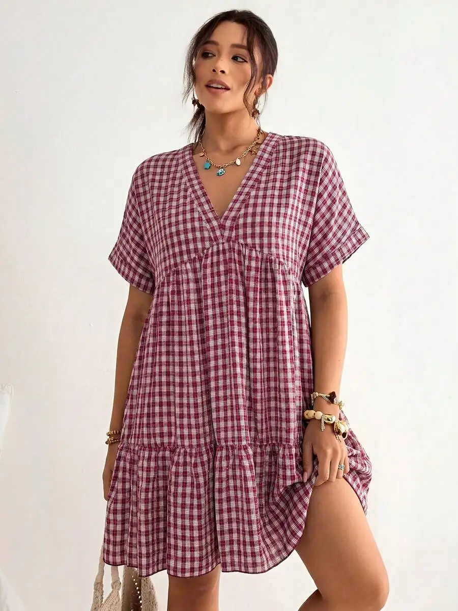 Vestido Holgado con Mangas Murciélago y Volantes, Estilo Bohemio para Vacaciones en la Playa, Vestido de Verano