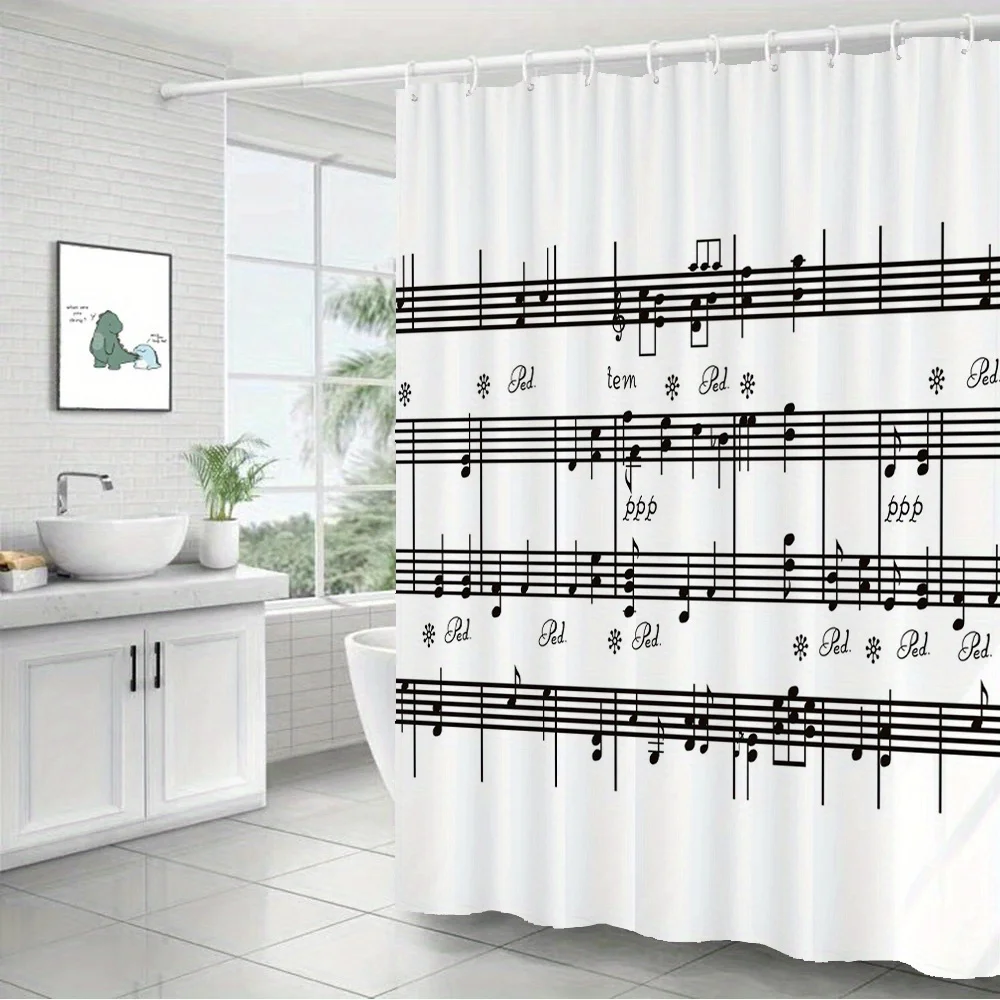 Elegant Music Notes Pattern Shower Curtain Waterproof Bathroom Decor Musician Gift Novelty Sheet Music Print for Home Accessorie