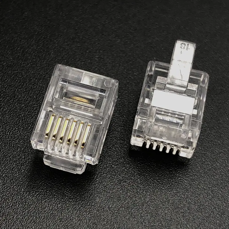 100PCS RJ12 telephone connector, 6P6C type connector, pure copper gold-plated six-core telephone wire connector