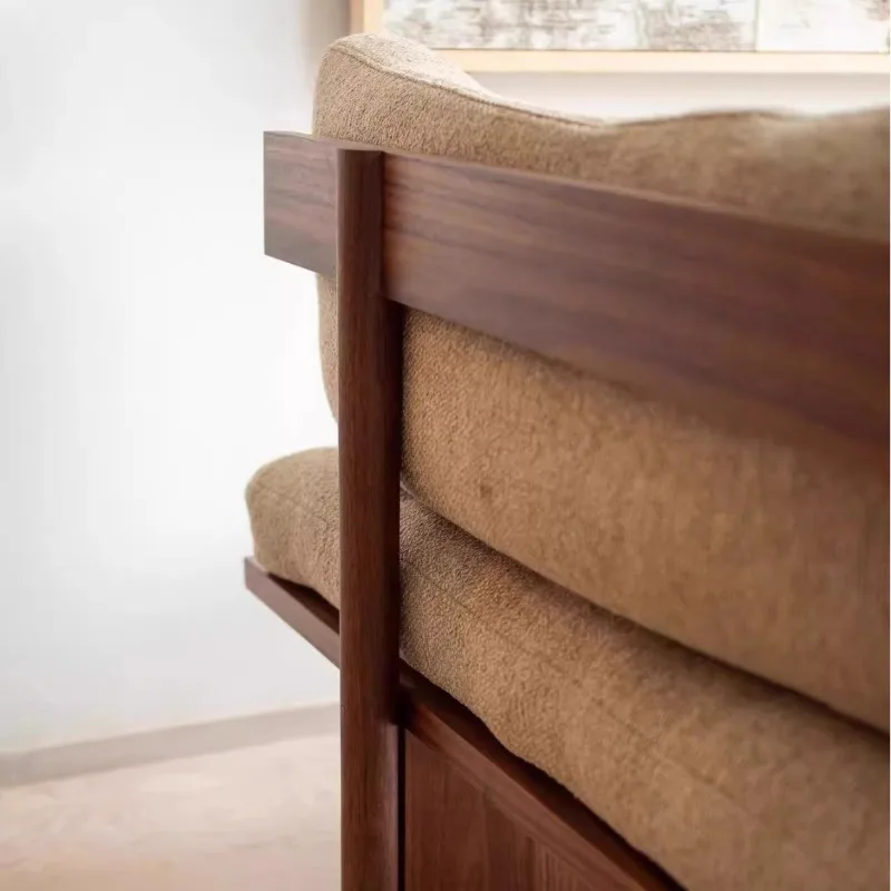 Wabi Sandy Wind Solid Wood Sofa Simple Meeting Leisure Chair Living Room Cafe Homestay Sofa Chair Modern Small Apartment