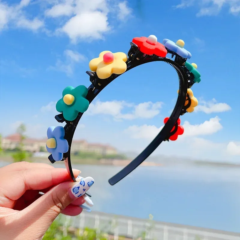 New Cute Flower Bangs Fixed Braided Hair Band Clip Girls Sweet Flowers Accessories Hair Bands Fashion Hair Accessories