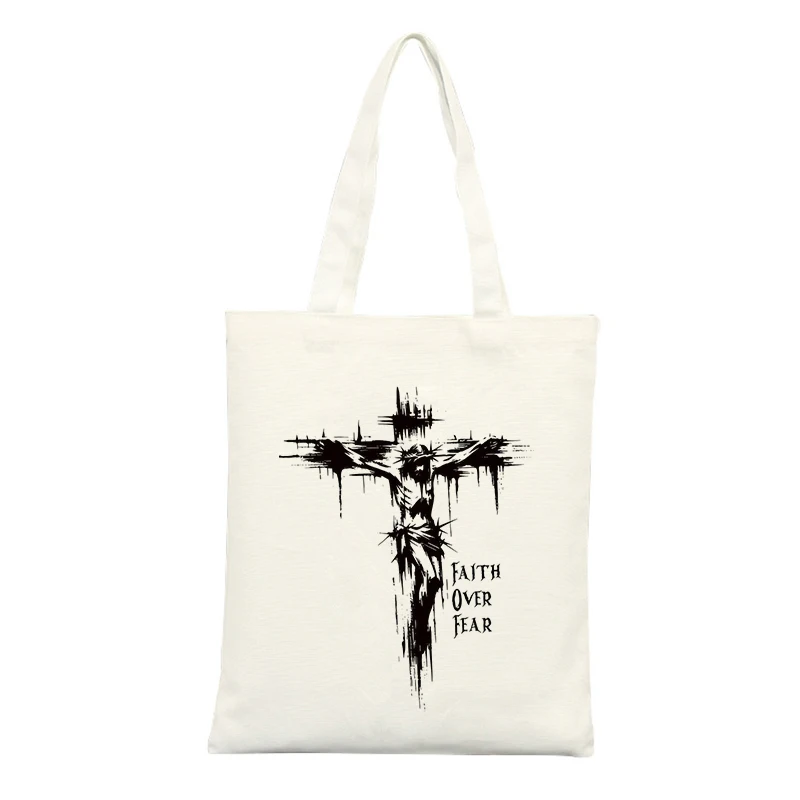 Cross Graphic Canvas Tote Bag with Typography Print, Ideal for Casual Daily Use and Shopping