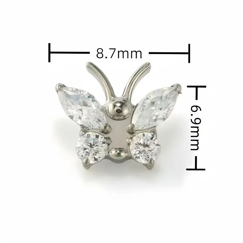 Titanium Internally Threaded Butterfly CZ Cartilage Stud Flat Back Labret Tragus Helix Fashion Multi-color Piercing Earring