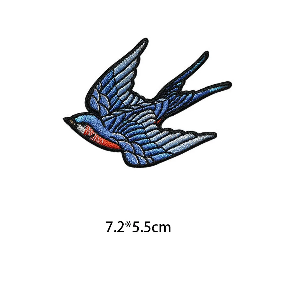 1 Piece 7.2*5.5 cm Stick on Embroidery Stickers Symmetrical Swallow Cute Animal Small Size DIY Decoration Patch Back Adhesive