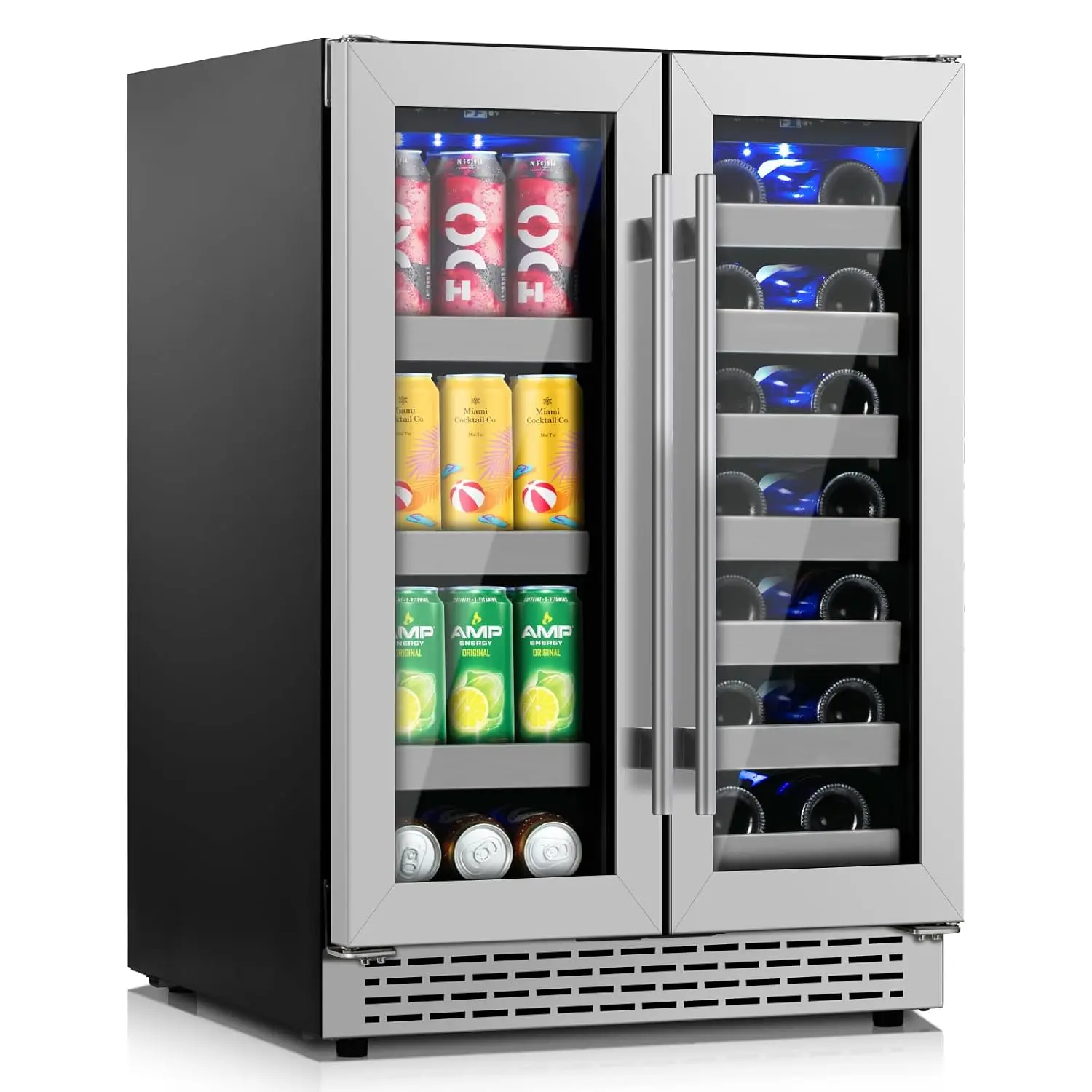 24 Inch Wine and Beverage Refrigerator, Dual Zone Wine Fridge Under Counter, 20 Bottle & 88 Cans Wine Cooler, Customized