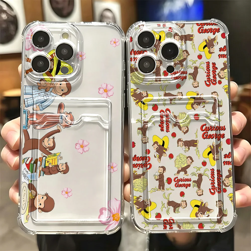 Cute Curious Georges Card Hold Case For Samsung Galaxy A17 A07 A56 A36 A26 A55 A35 A06 A24 A14 A54 A15 A25 A34 A23 4G 5G Cover