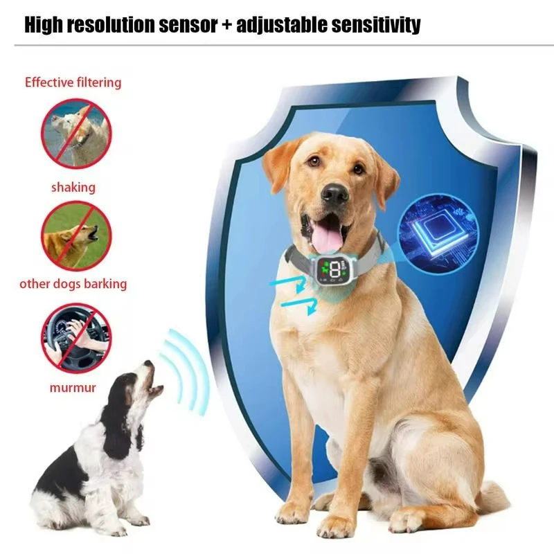 Rechargeable Bark Stopper Smart Automatic Anti Barking Dog Collar HD Digital Display IP67 Waterproof Collar For Dog Stop Barking