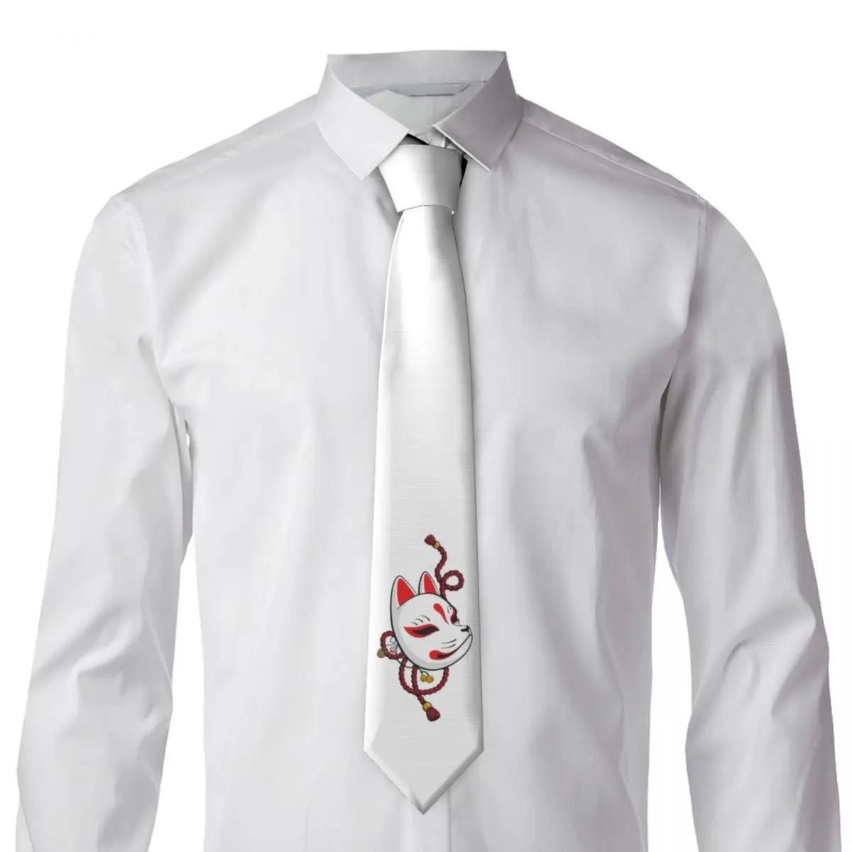 Kitsune Mask Necktie for Men Silk Polyester 8 cm Neck Ties Wedding Accessories Tie Casual Gravatas