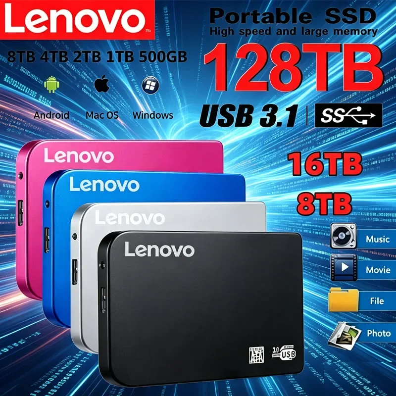 Lenovo 256TB SSD High-speed SSD USB 3.0 Enclosure Mobile Hard Drive Cases for SSD External Storage HDD Box With USB3.0 Cable ABS