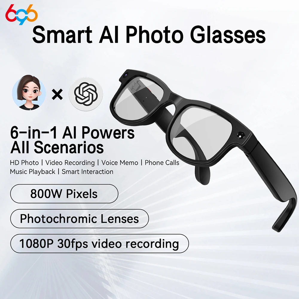 Smart Photo Glasses 800W Pixels Video Record Al Recognition Translation Blue Tooth Call Music Playing Al Interaction Sunglasses