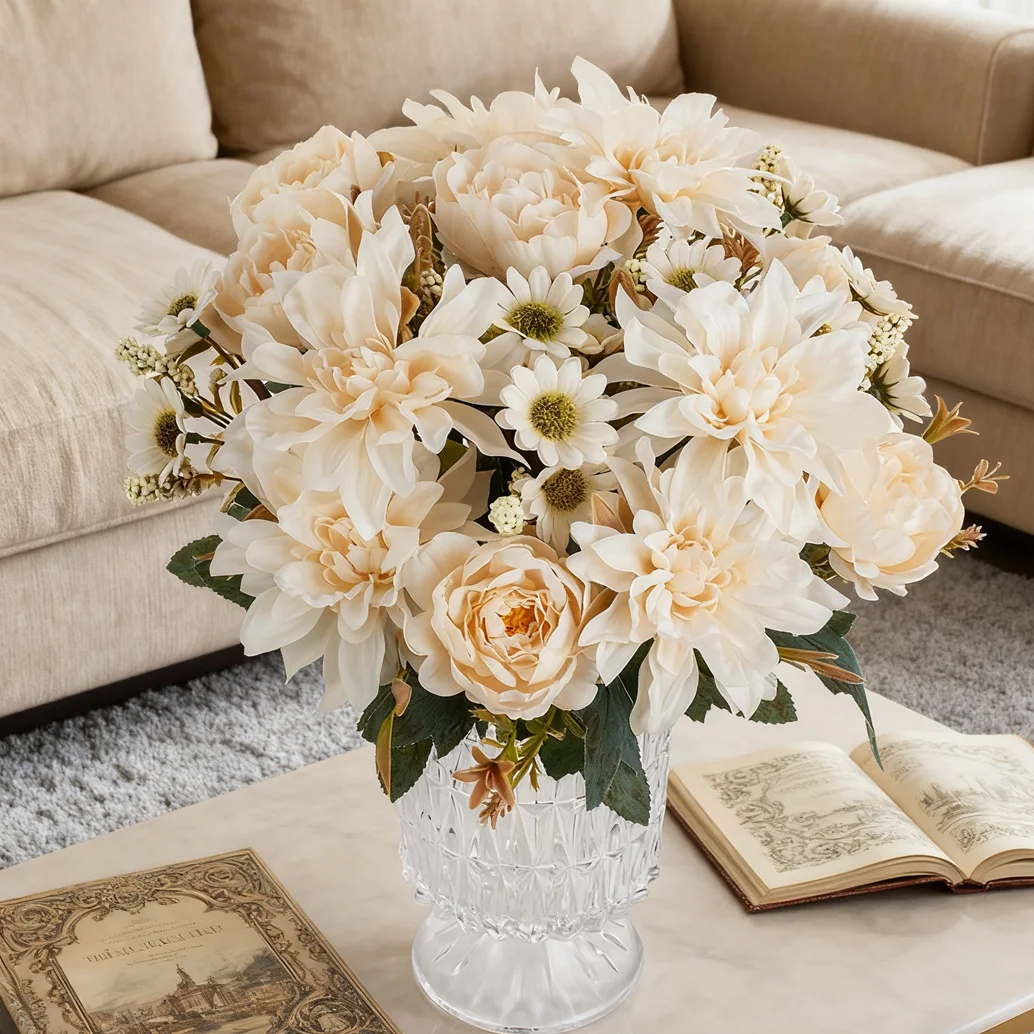 

10pcs Artificial Flowers Silk Dahlia Roses Daisy Home Ornament Garden Decor Outdoor Wedding Bride Bouquet Festive Birthday Gifts