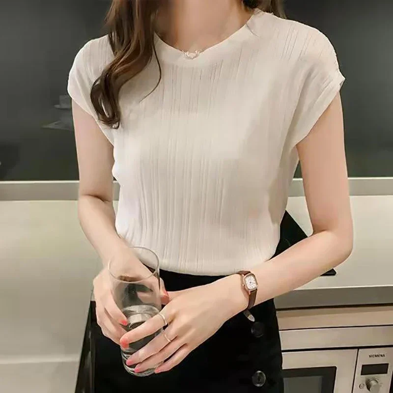 SMVP New Women Knitted Loose T-shirts O-Neck Casual Tees Tops Summer for Women Solid Short Sleeve Bottoming Shirts 2026