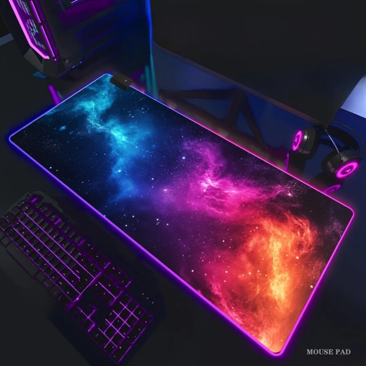 

Удобный нескользящий RGB-коврик для киберспортивного стола с резиновой основой, мягкий, с романтическим звездным узором, для профессионального игрового компьютерного стола