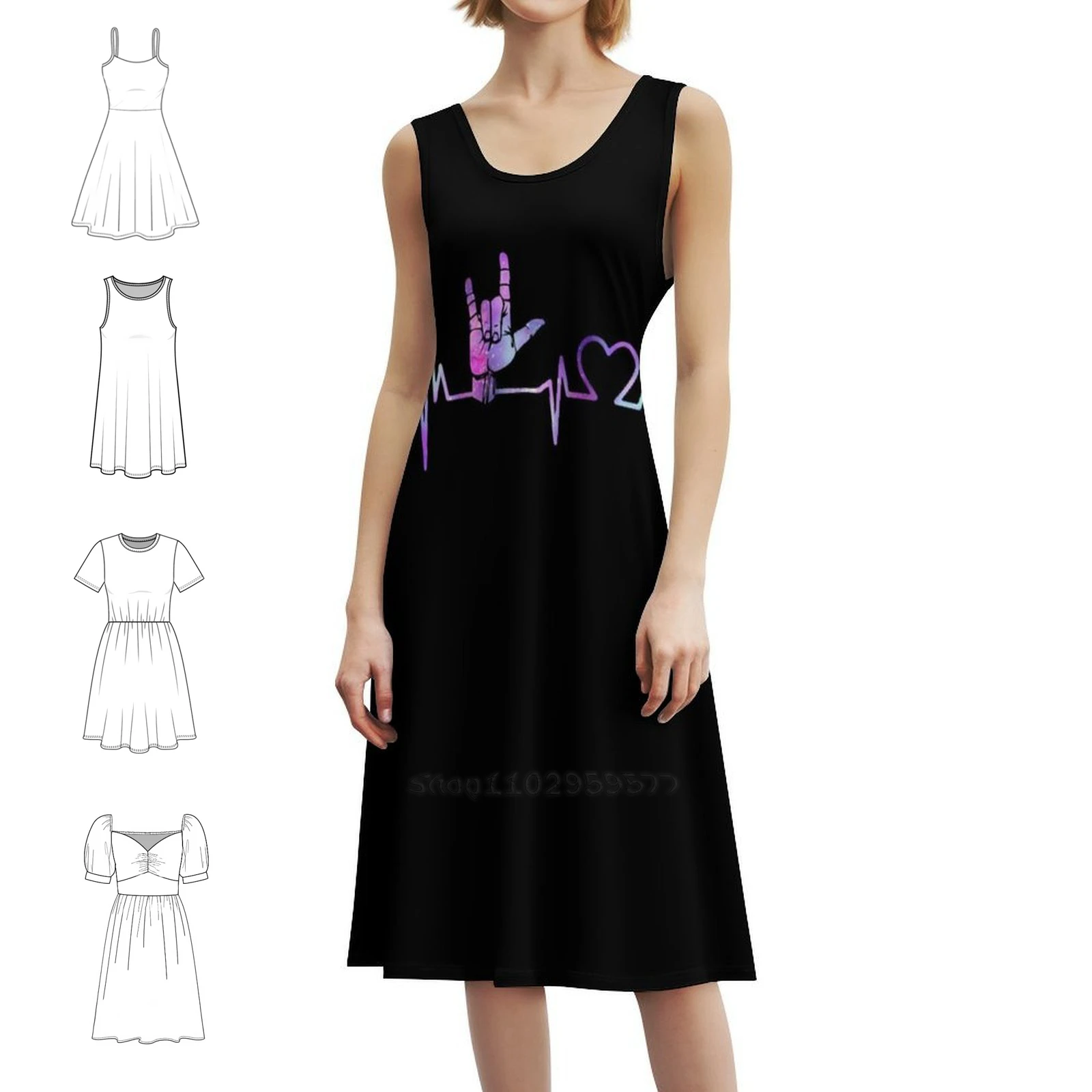 

Платье-халат с цветочным принтом для женщин, весна-лето, повседневное платье для вечеринки, язык жестов, сердцебиение, галактика