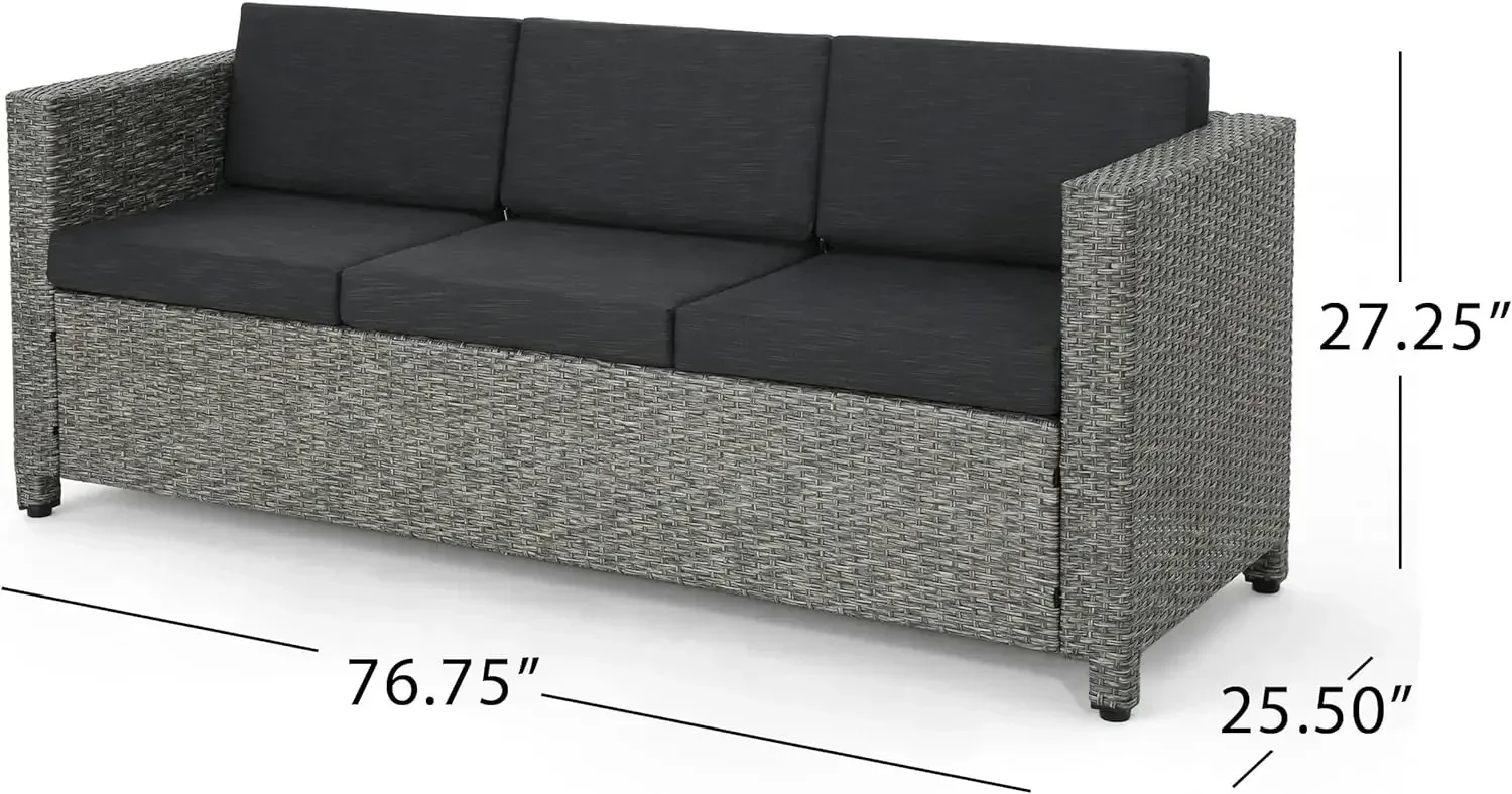 Puerta Outdoor Wicker 3-Sitzer Sofa, mischen schwarz/dunkel grau Kissen