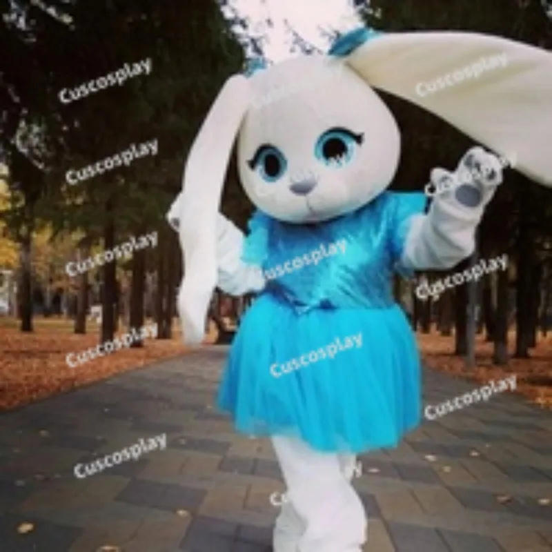 ChristmasCute Grey Hare Rabbit Mascotte Fancy Cartoon Mascot Costume Plush Fancy BLUE Dress Mascot Costume