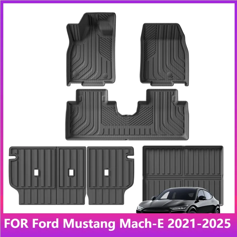 3D TPE Car Floor Mats for Ford Mustang Mach-E 2021-2025 Waterproof Trunk Backrest Pad Protective Auto Accessories