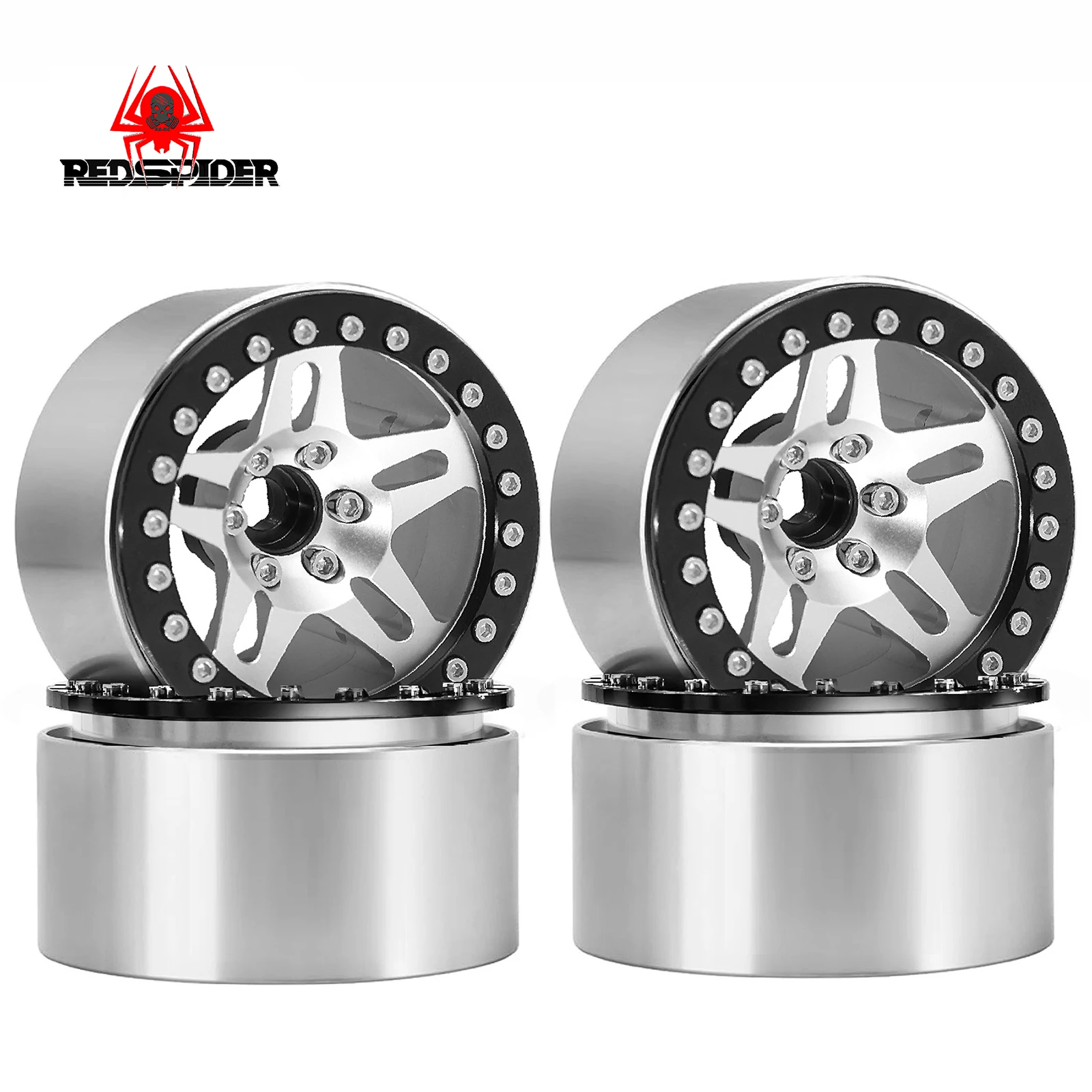 

Алюминиевые колеса RED SPIDER 2,2 дюйма с бусинами для радиоуправляемого гусеничного автомобиля 1/10 — совместимы с осевым SCX10 Wraith TRX4 TRX6 D90 Tamiya Capra (4