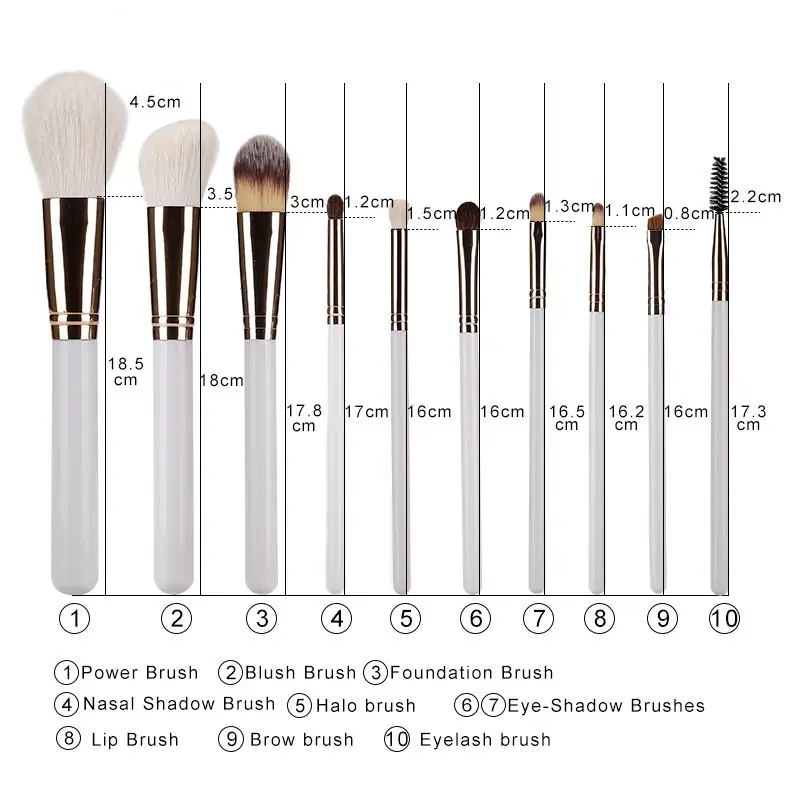 10 Piece Wood Handle Wool Makeup Brush Set Full Face Powder Brushes Beauty Tool Kit For Salon And Personal Use