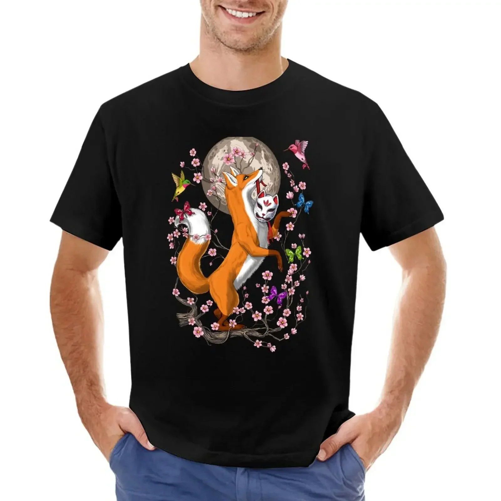 

Fox Cherry Blossom T-shirt customizeds kawaii clothes designer t shirt men