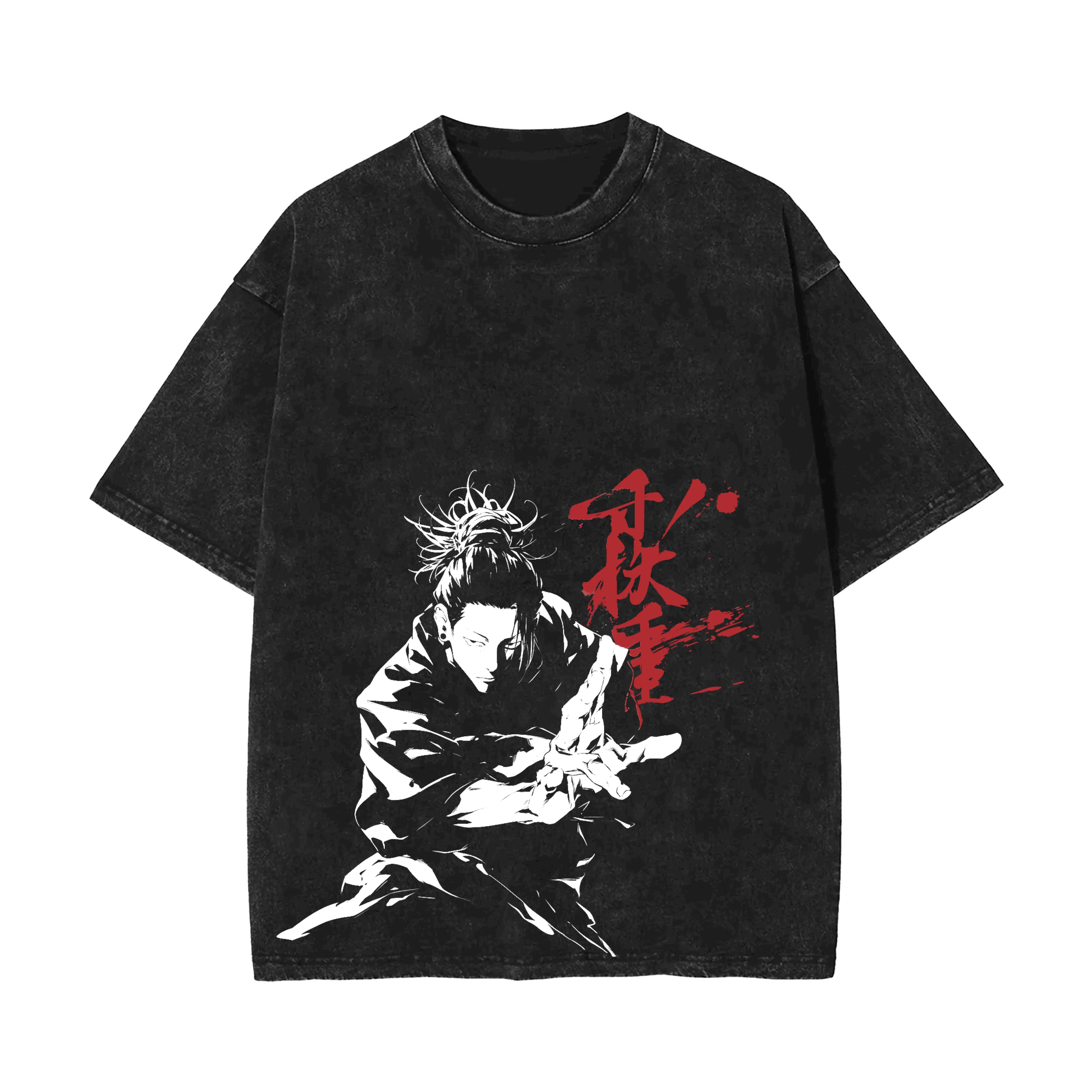 

Футболка Suguru Geto Jujutsu Kaisen, винтажная, с эффектом потертости, оверсайз, в стиле ретро, аниме, Harajuku, уличная одежда, с графическим принтом канджи, манга, мужская одежда