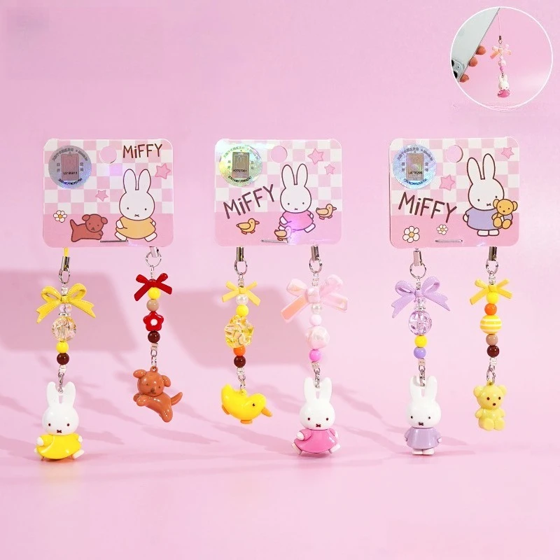 

Kawaii Miffy Keychain Doll Pendant Mobile Phone Car Back Packaging Chain Hanging Ornament for Girls and Boys Christmas Gifts