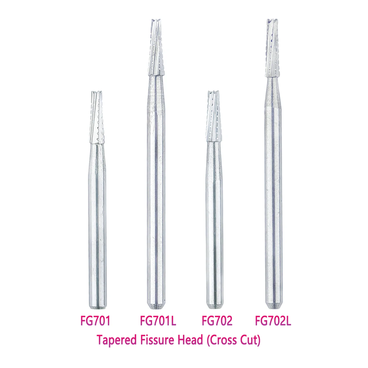 6Pcs/Box Dental Tungsten Carbide Bur Tapered Fissure Head Cross Cut Type FG Series Shank Diameter 1.6mm For High Speed Handpiece