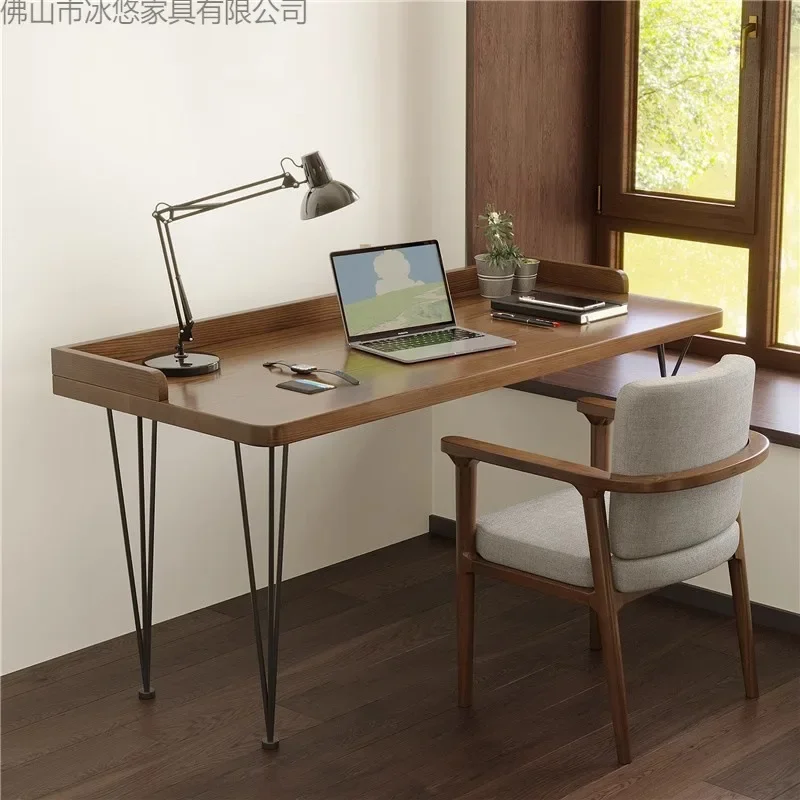 All solid wood bay window desk household long computer desk bedroom children and students writing table high and low legs desk