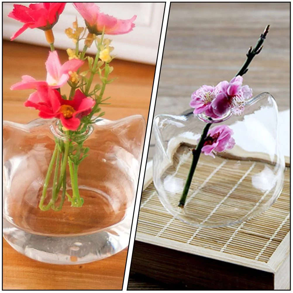 

2Pcs Cat Head Shaped Glass Vase Premium Hydroponic Flower Vase for Home Office Decor Floral Arrangement Container Garden Glass