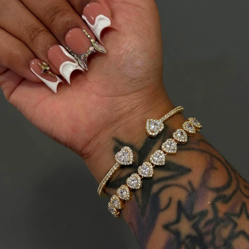 Yupsk 2 Stück/Set Rosa Blaues Herz Strass Tennis-Armband Gestapelter Schmuck für Frauen Mode Personalisierte Tägliche Accessoires – Detail 3