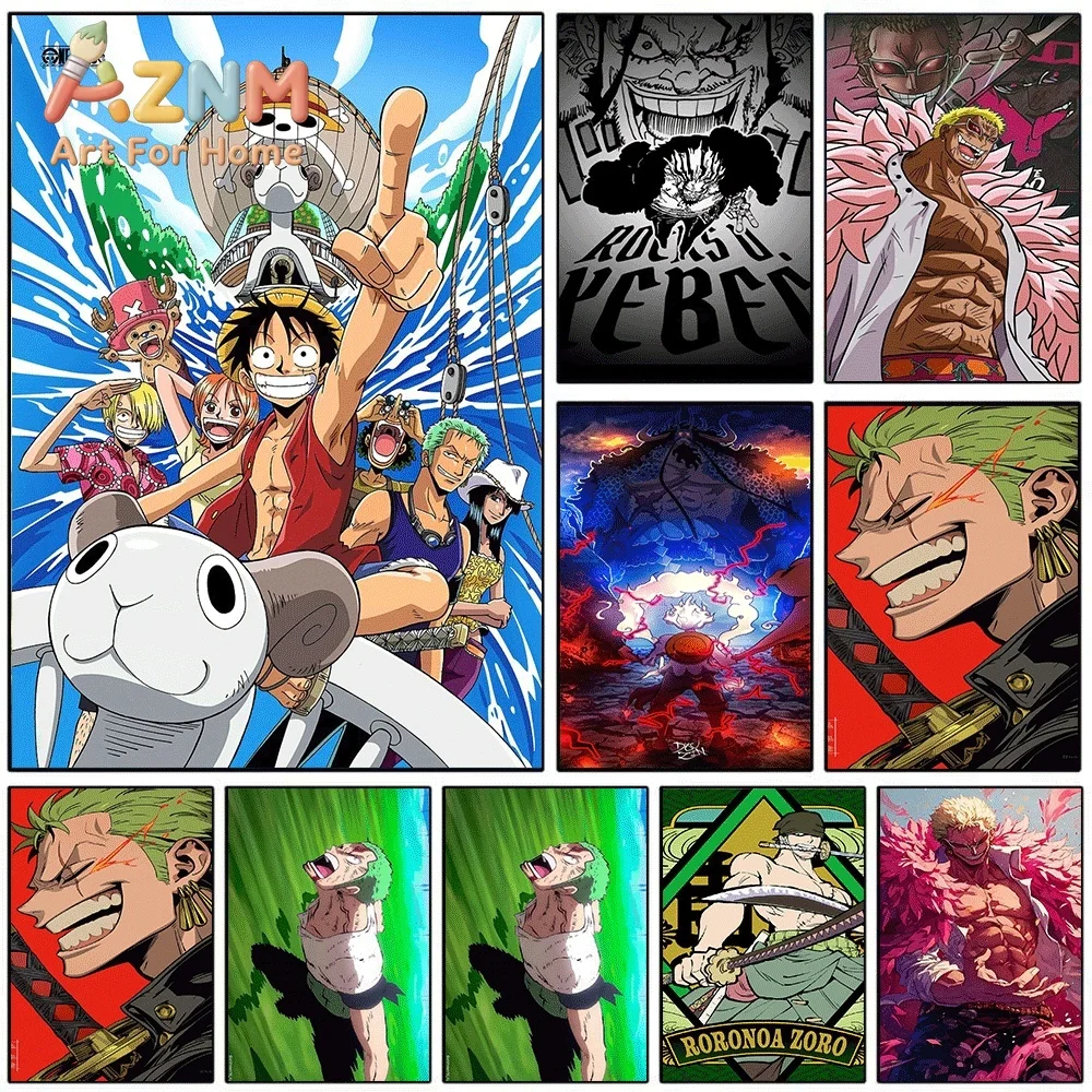 One Piece Anime Canvas Wall Art No Frame Straw Hat Crew Luffy Zoro Nami Sanji Chopper Manga Print Poster for Bedroom Living Ro