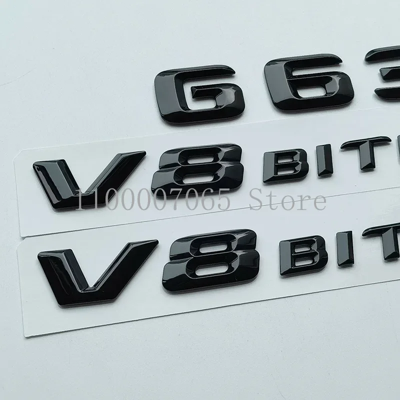 2015 Glossy Black Sharp Letters G63 V8 Biturbo Top ABS Emblem for W463 Car Side Trunk Nameplate Logo Sticker