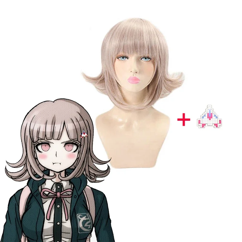 Halloween Anime Cosplay Wig Danganronpa Nanami ChiaKi Students' Shoulder-length Short Wig Including Aircraft Headwear