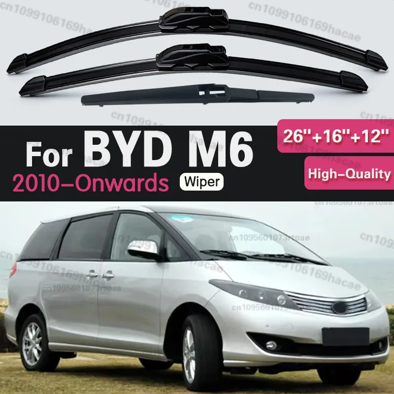 

For BYD M6 2010 Onwards Soft Rubber Wiper Front Wiper Blades U-type Windshield Windscreen Window Brushes 26"+16"+12"