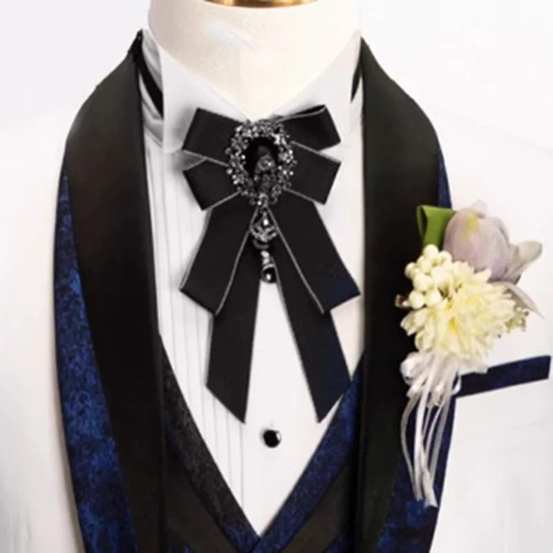 

Men's Handmade Bow Ties Adjusting Strap Rhinestone Ribbon Korean British Business Wedding Collar Flowers High-end Jewelry Gifts