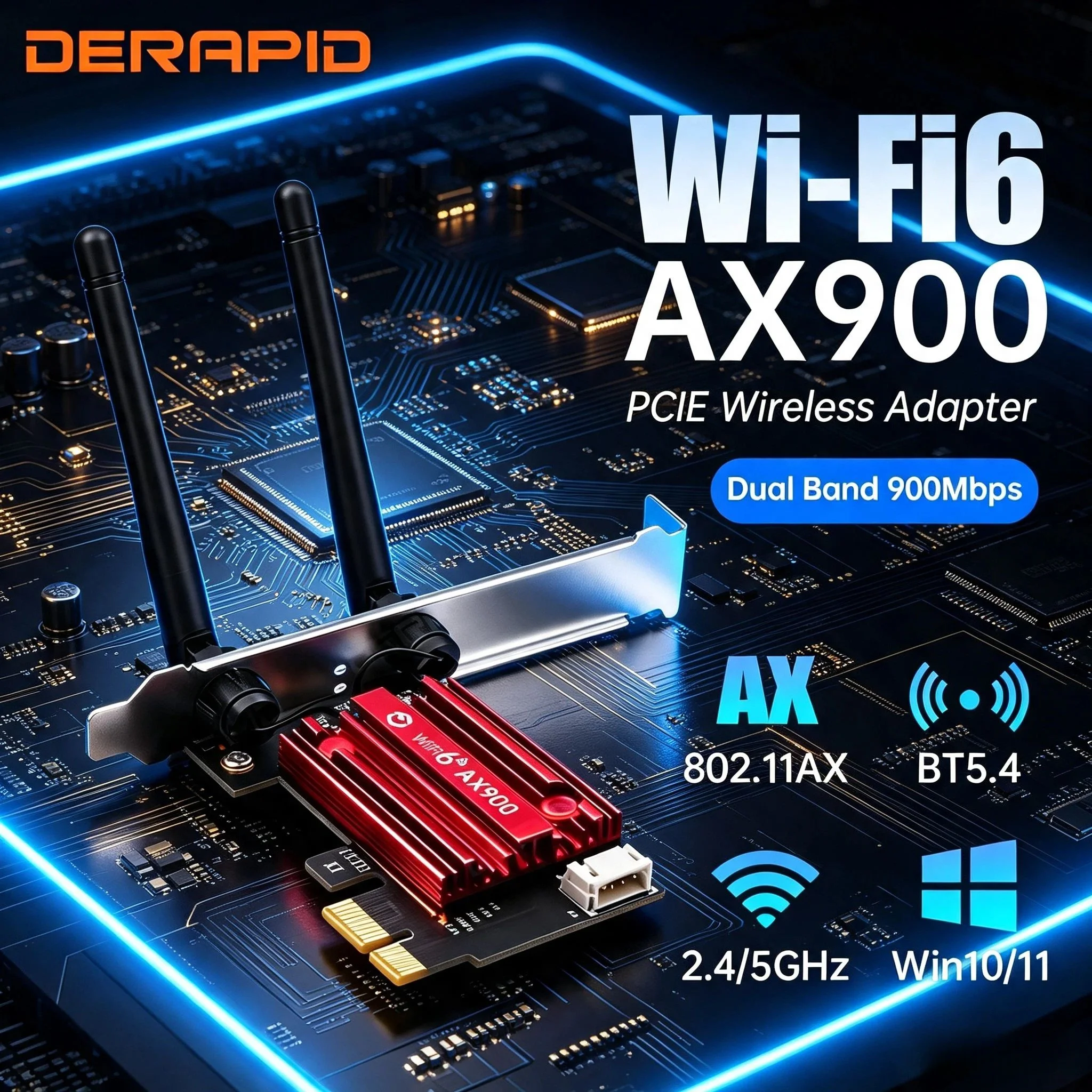 WiFi 6 AX900 PCIe X1 Dual Band 2.4/5GHz Bluetooth 5.4 High Gain Antennas Network Card For Desktop Win 10 11 Hot Sale