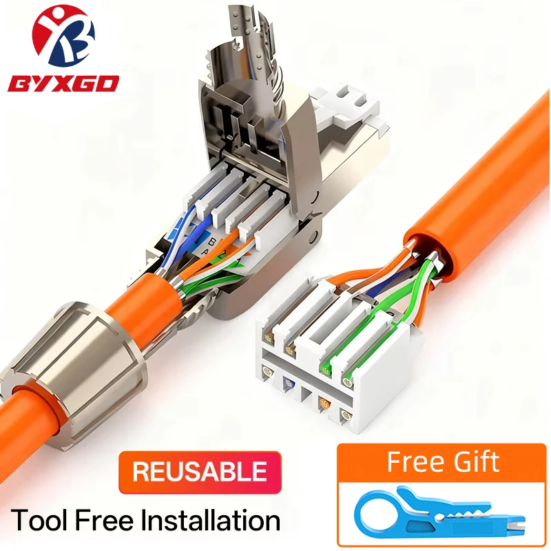 

Reusable Toolless RJ45 Connector Cat7 FTP Shielded Metal Plug 22AWG 24AWG 26AWG 10Gbps High Speed Ethernet Terminator