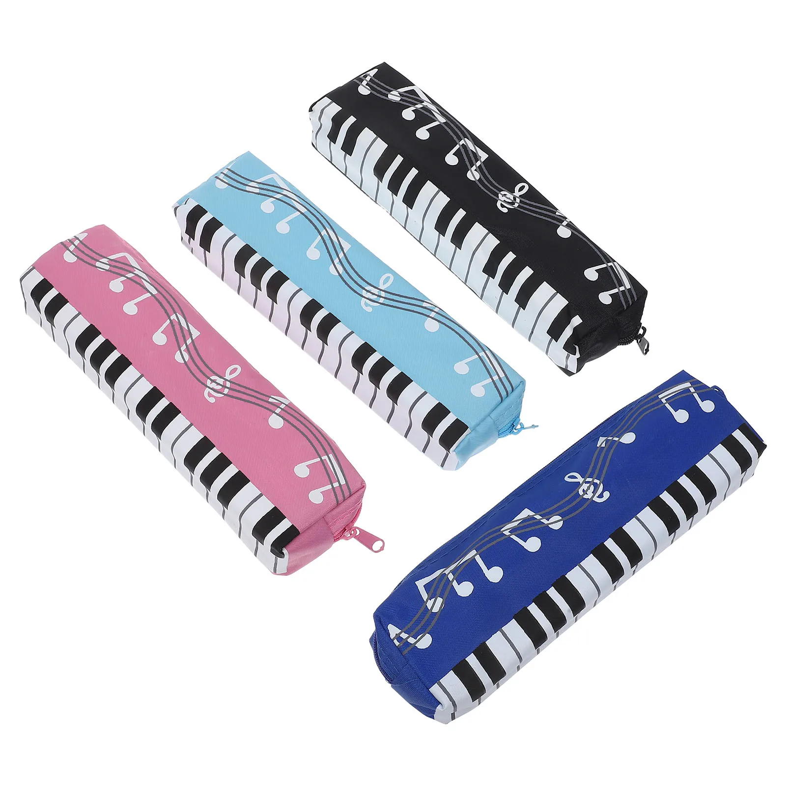 

4pcs Pen Bag Pencil Case Music Note Pattern Black Blue Pink Lightweight Storage Zipper Pouch for School Students