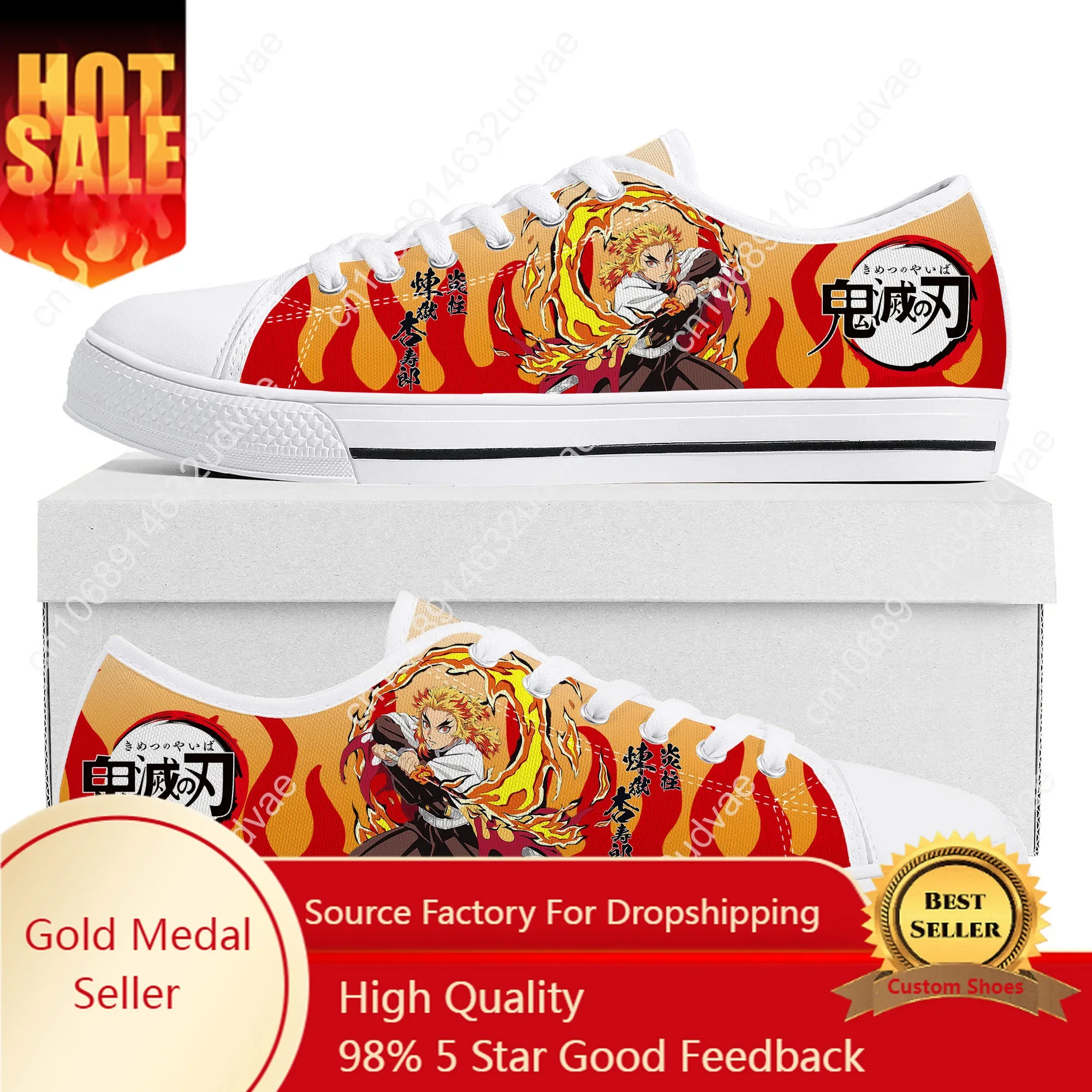 

Flame Pillar Kyojuro Rengoku Demon Slayer Kimetsu Low Top Sneakers Mens Womens Teenager Canvas Sneaker Couple Shoes Custom Shoe