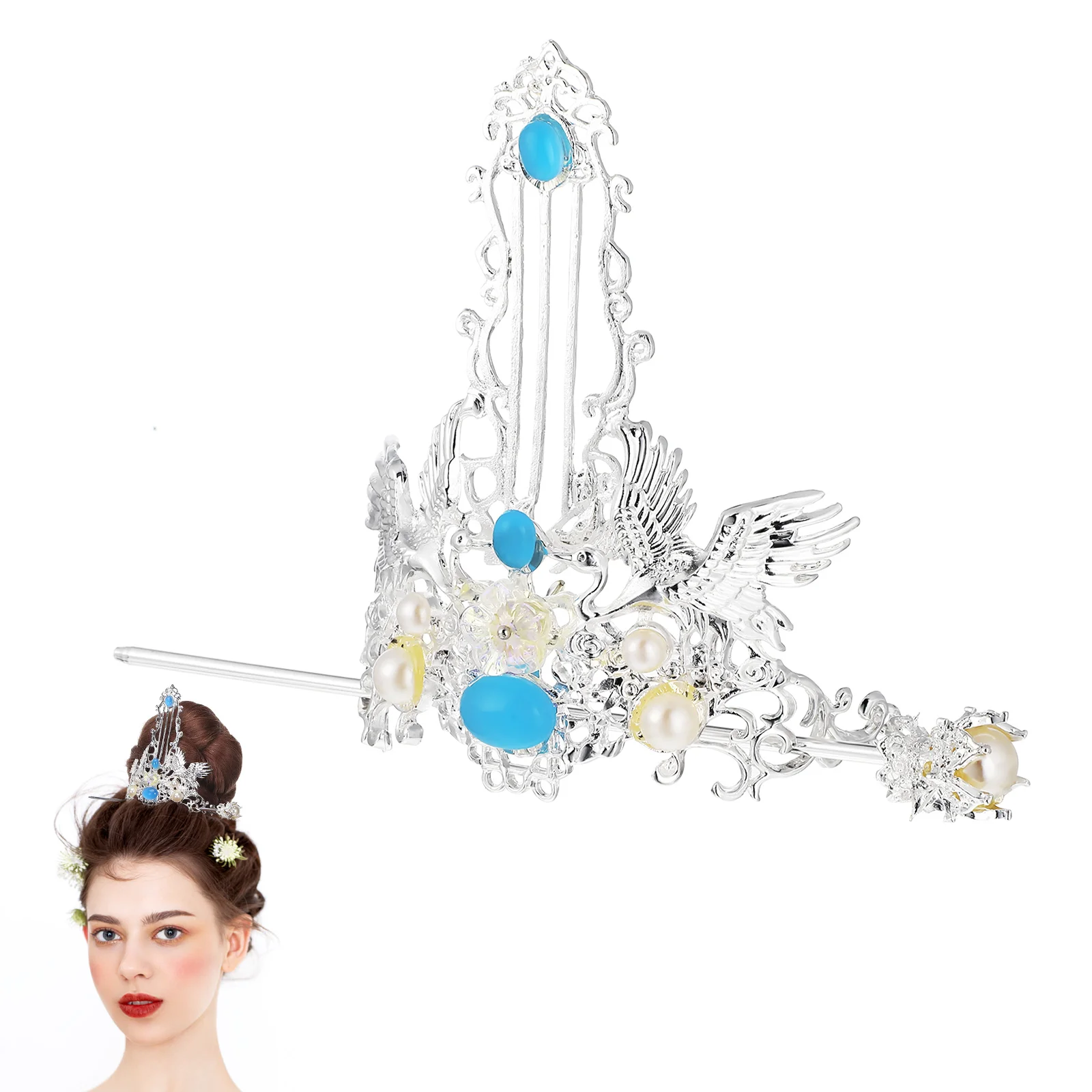 

1 Set Retro Hair Stick Crown Chinese Hair Accessories Vintage Coronet Elegant Wedding Party Cosplay Costume Accessory Gift For