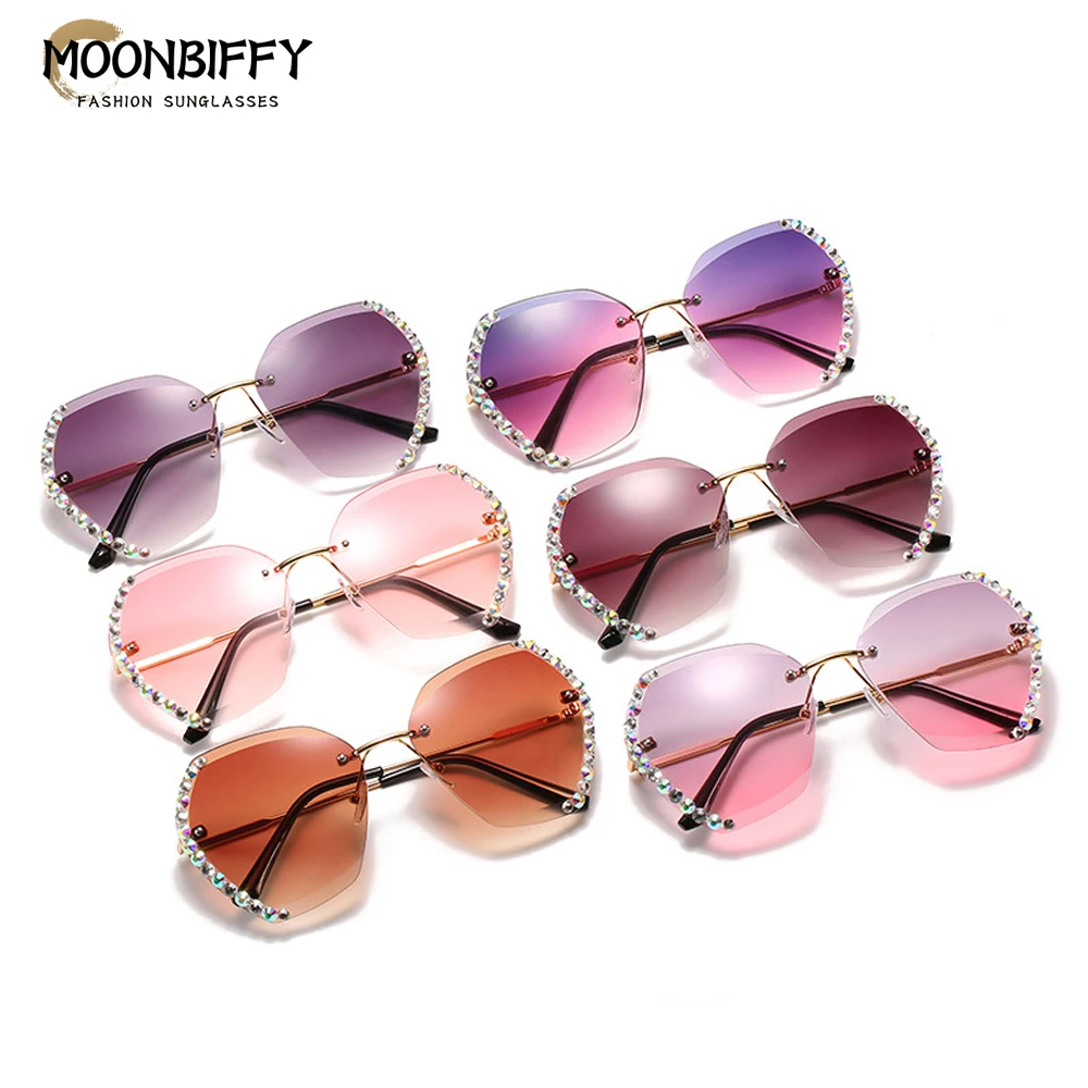 

Diamond Cut Sunglasses Vintage Fashion Rimless Sunglasses Women Luxury Brand Design Glasses Sexy Sun Glasses Eyewear Accessories