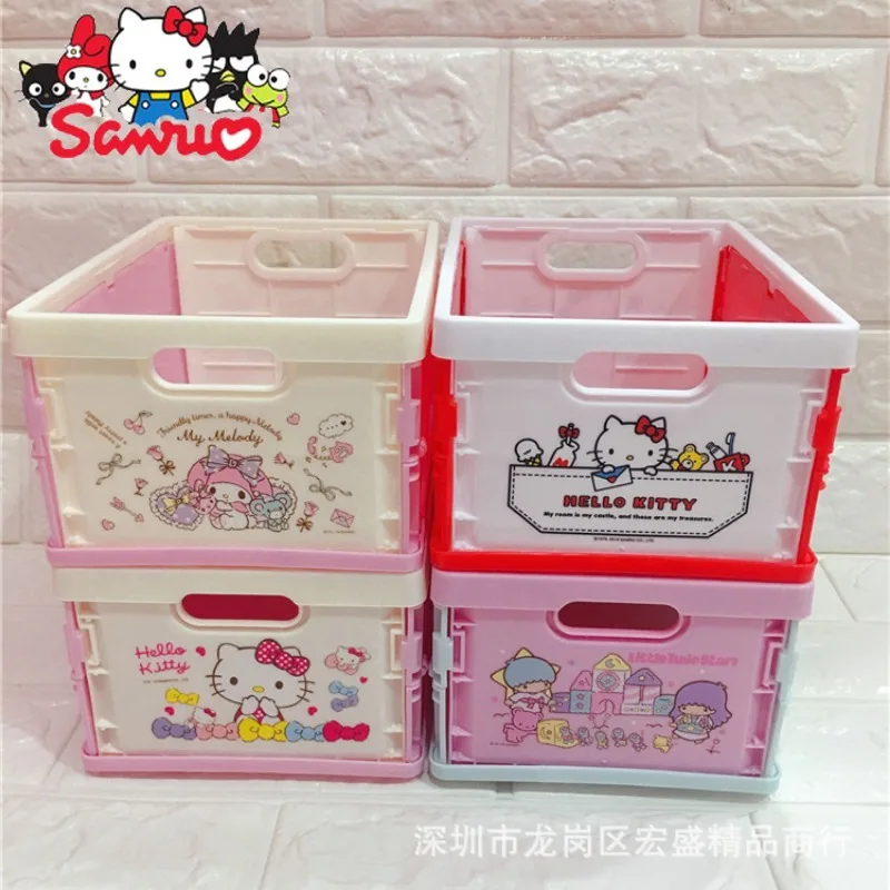 

Sanrio Melody Kuromi Hello Kitty Cinnamoroll Pochacco Cartoon Folding Plastic Storage Box Book Office Storage Box 32X21X14cm