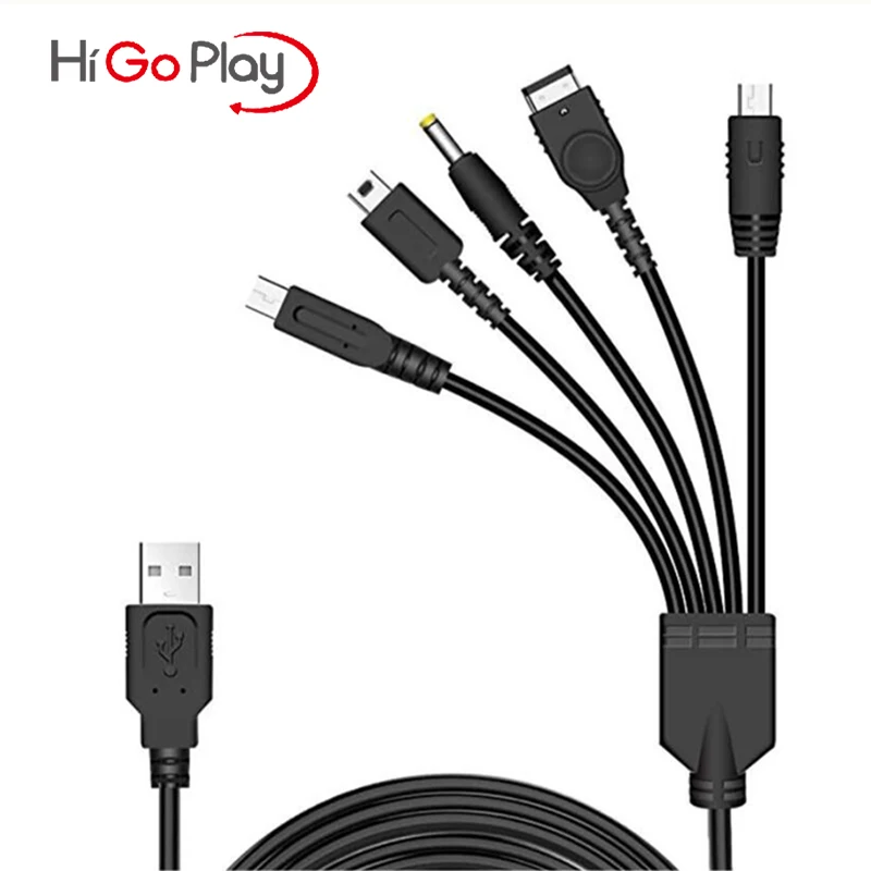 5 In 1 USB Game Charging Cable for NDS Lite / Wii U / New 3DS XL LL /2DS / GBA SP / PSP 1000 2000 3000 Charger Cable Cord(115cm)