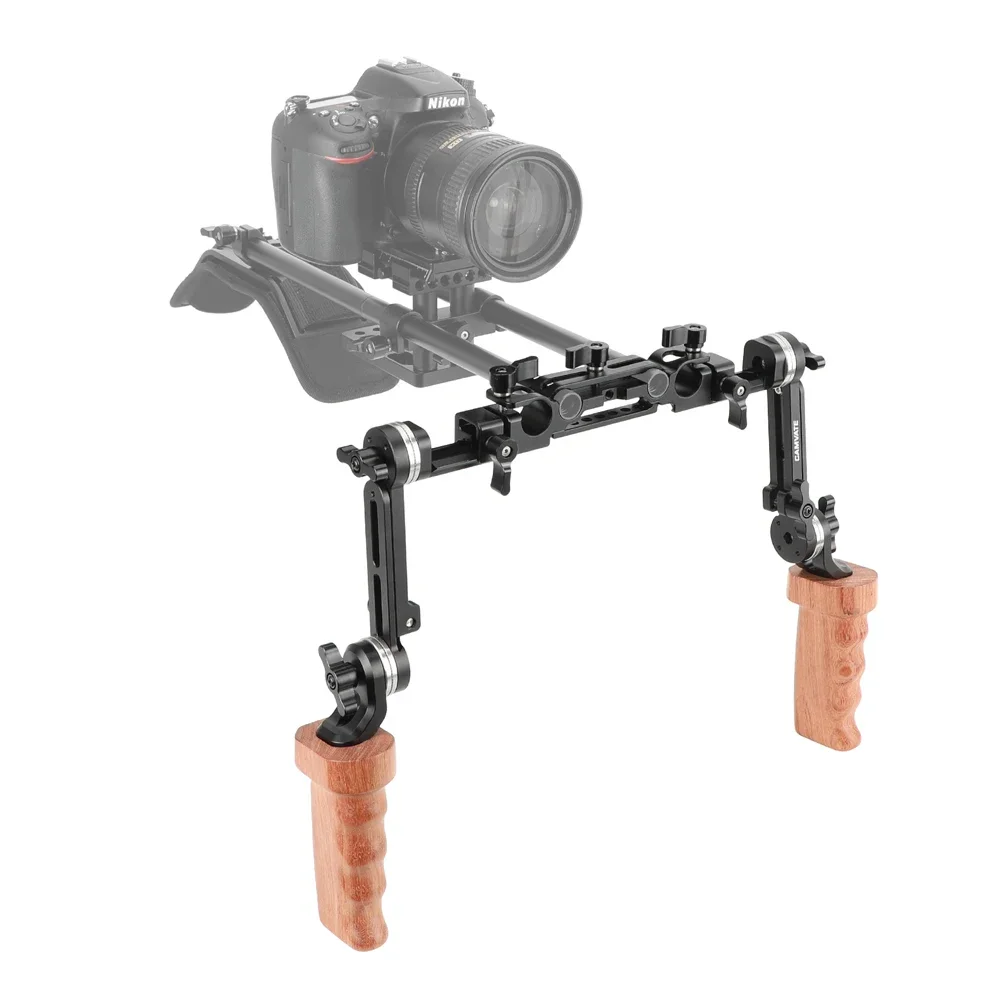 CAMVATE ARRI-Style Rosette Handle Kit With Extension Arm & Railblock Dual Wooden Handgrip For Photo Studio Accessories