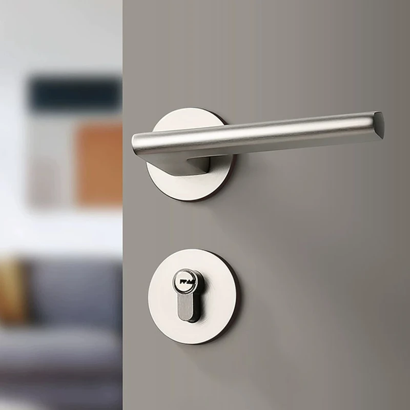 

PremiumCreamStyleBrushedNickelMagneticSilentSplitDoorLock,AntiFingerprintBedroomLatch,HomeWoodHandle,SturdyDeadboltHardware