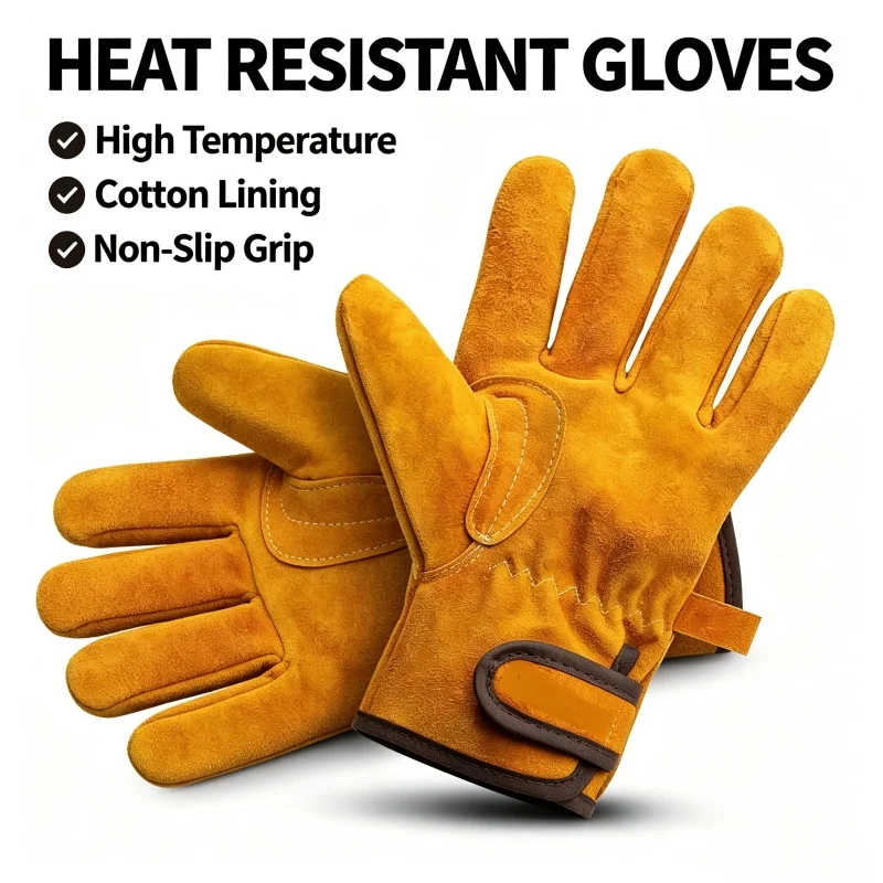 

Cowhide Leather Safety Work Gloves Heat Resistant Fireproof Welding Gloves for Men Firepalce Forge Furnace Industrial BBQ Gloves